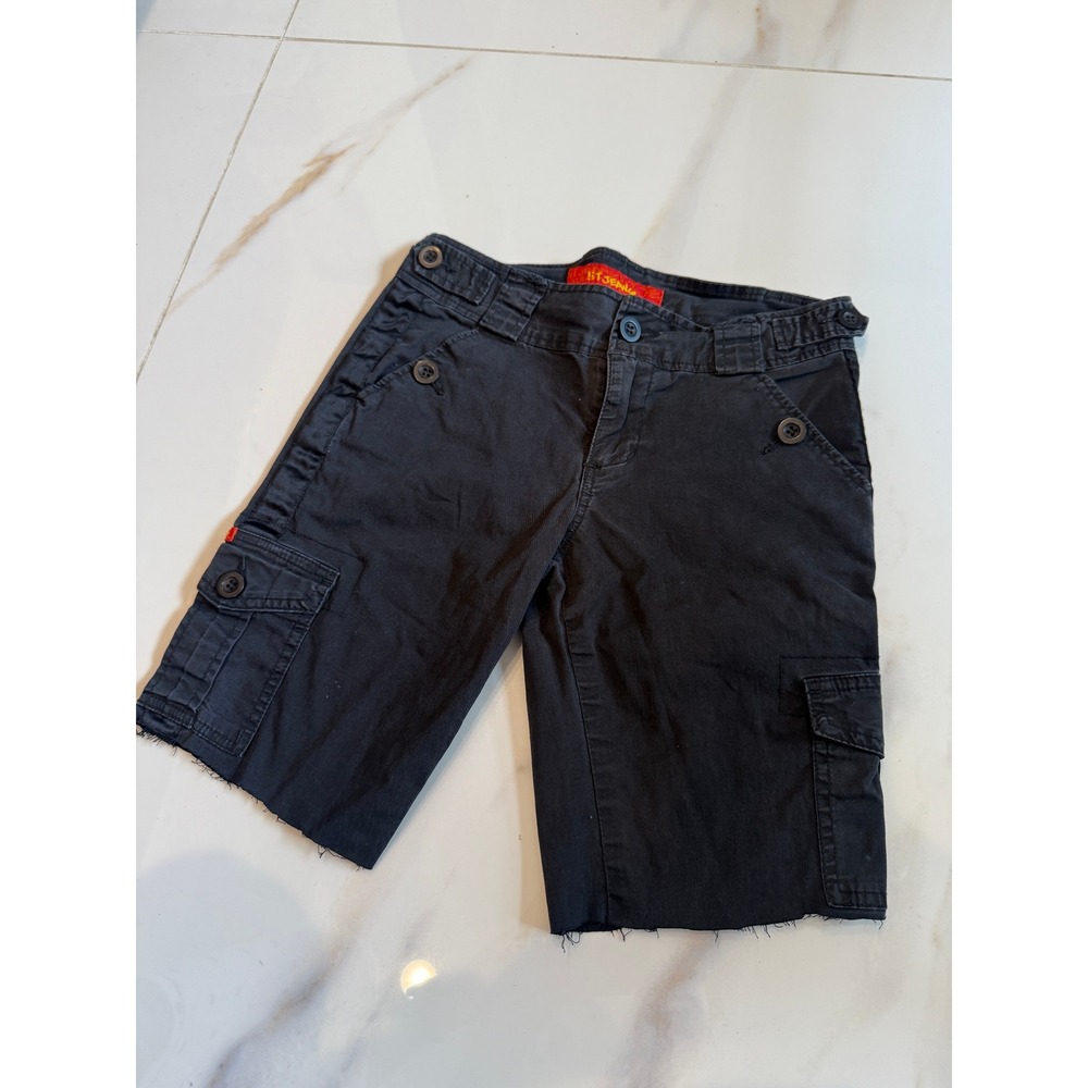 It Jeans Mens Black Cargo Shorts Cut Off Raw Hem Stretch‎ Cotton Size 12 320317